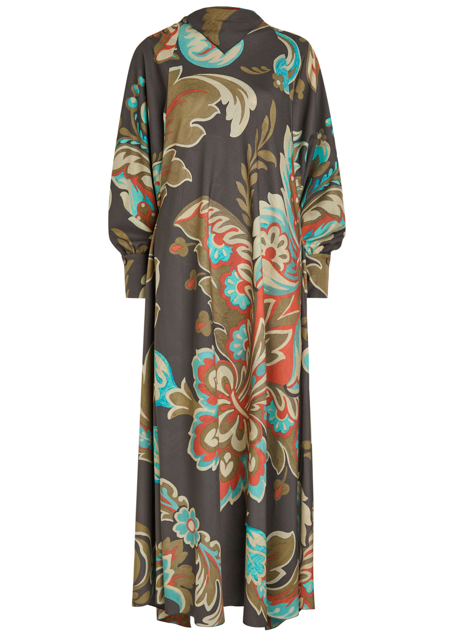 Etro Printed Draped Crepe Maxi Dress In Multi
