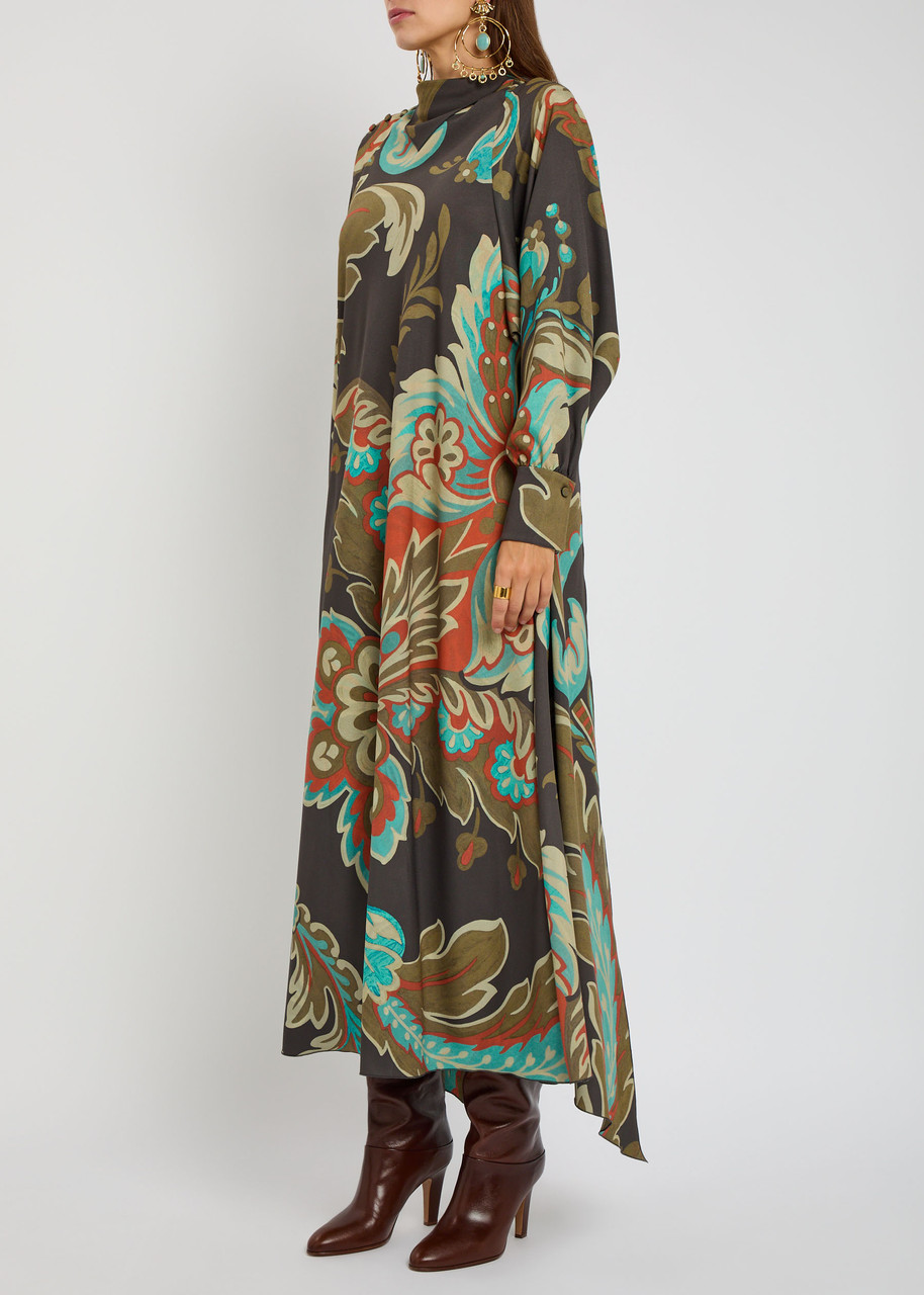 Etro Printed Draped Crepe Maxi Dress In Multi