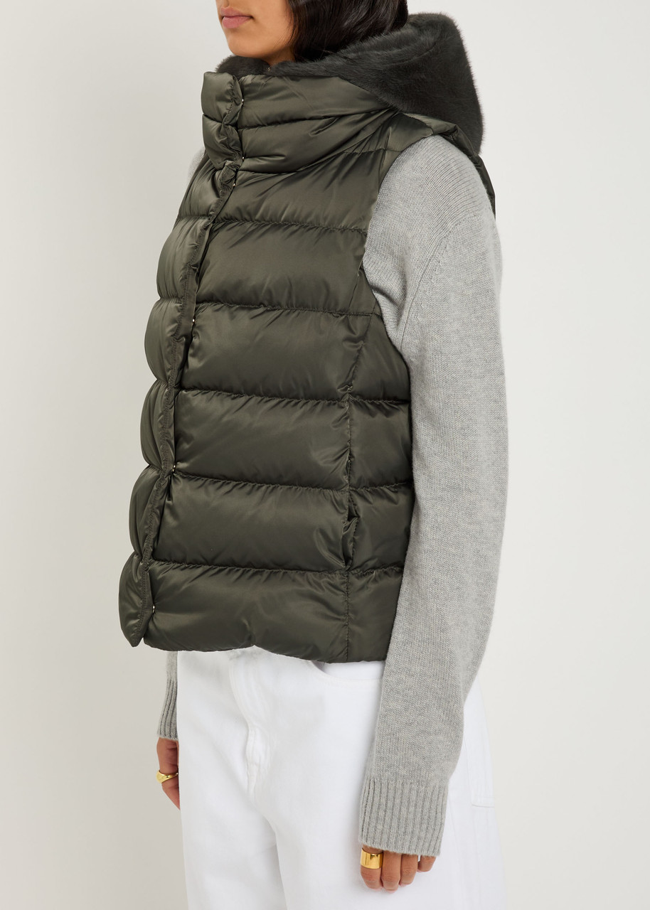 Herno Quilted Hooded Shell And Faux Fur Gilet In Gray