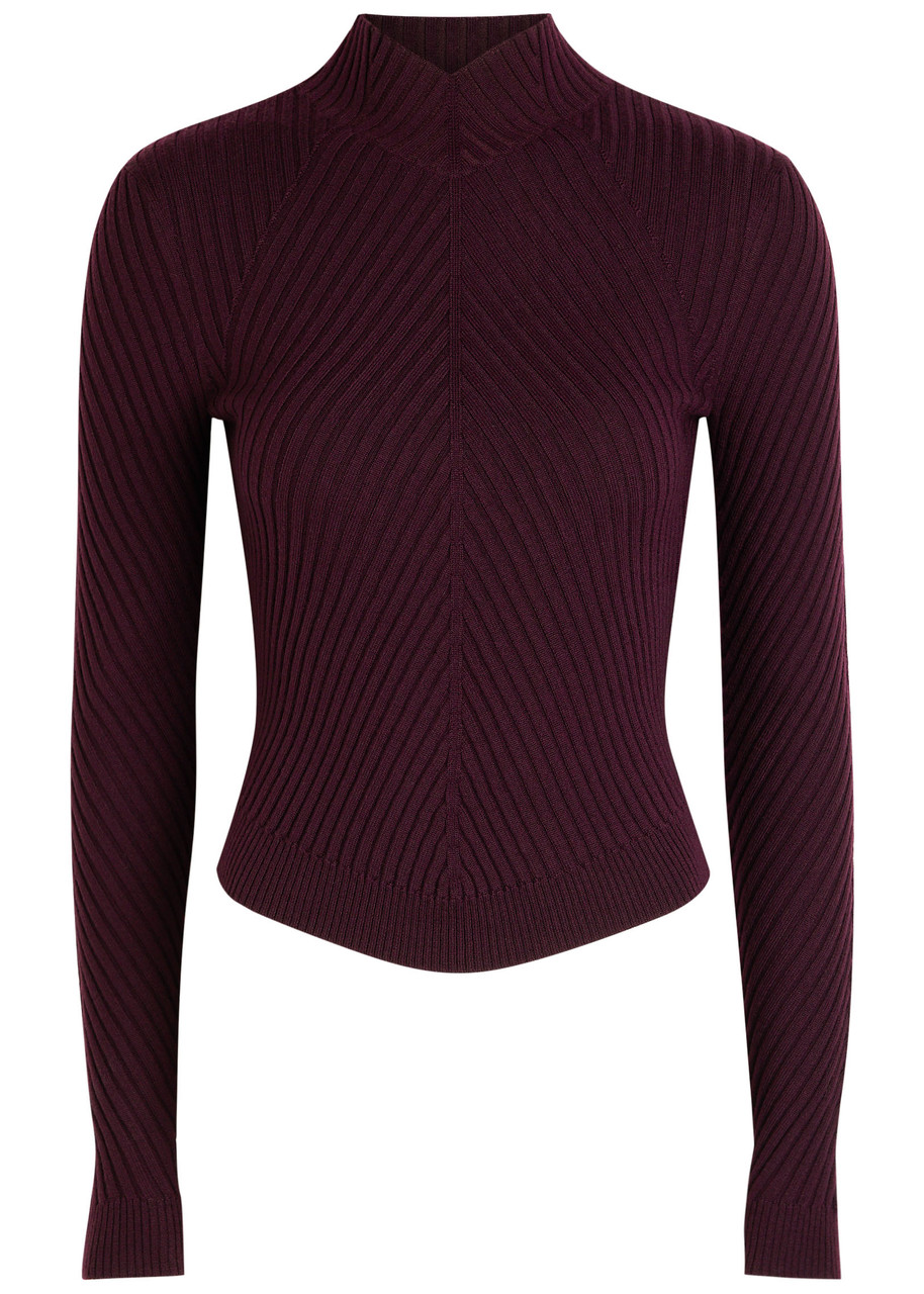 Victoria Beckham Ribbed Merino Wool Top In Purple