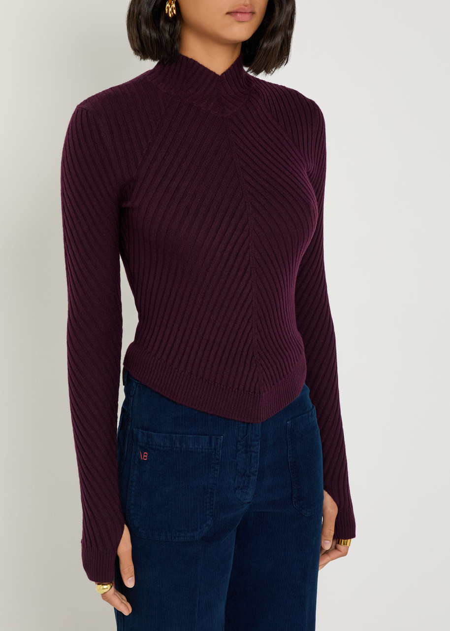 Victoria Beckham Ribbed Merino Wool Top In Purple