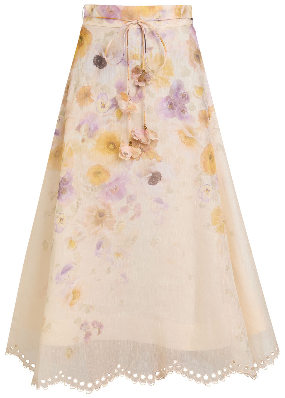 Zimmermann Womens Pansy Floral Memento Embroidered Linen And Silk Midi Skirt Xs In Multi