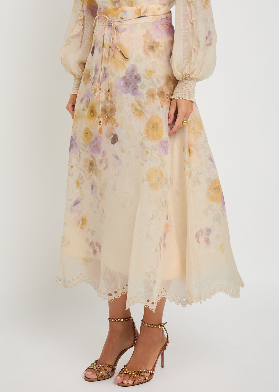 Zimmermann Womens Pansy Floral Memento Embroidered Linen And Silk Midi Skirt Xs In Multi