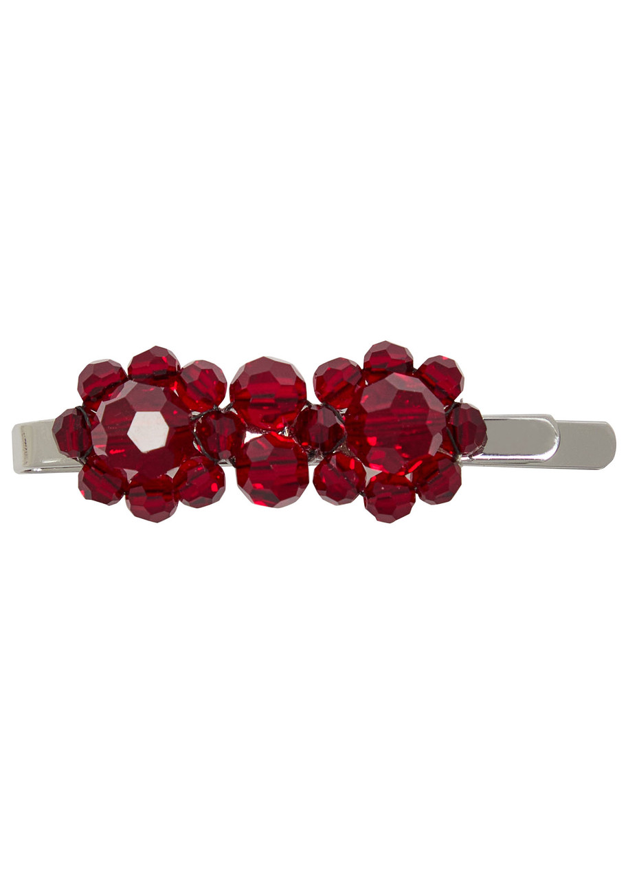 Simone Rocha Mini Flower Crystal-embellished Hair Clip In Red