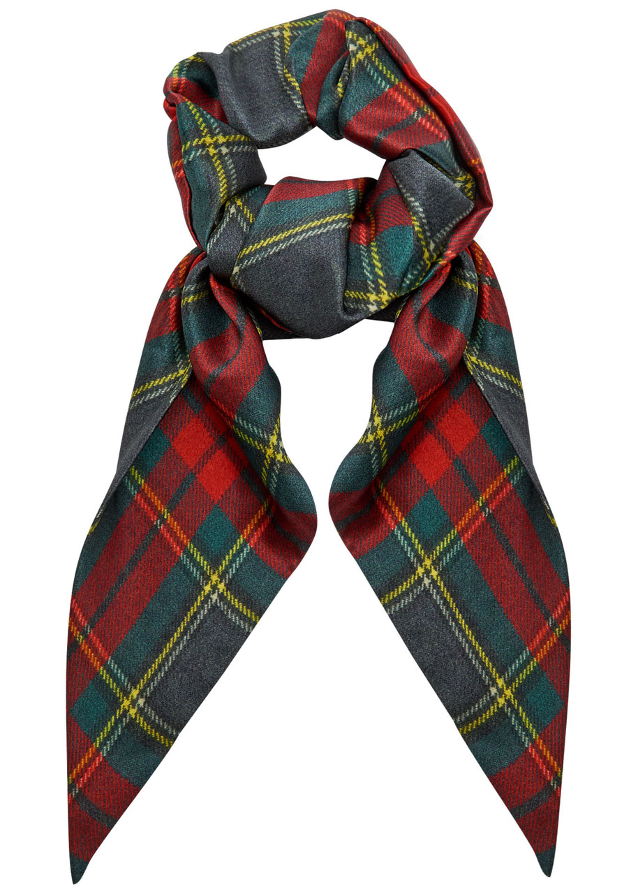 Vivienne Westwood Logo-embroidered Tartan Silk Scrunchie In Multi