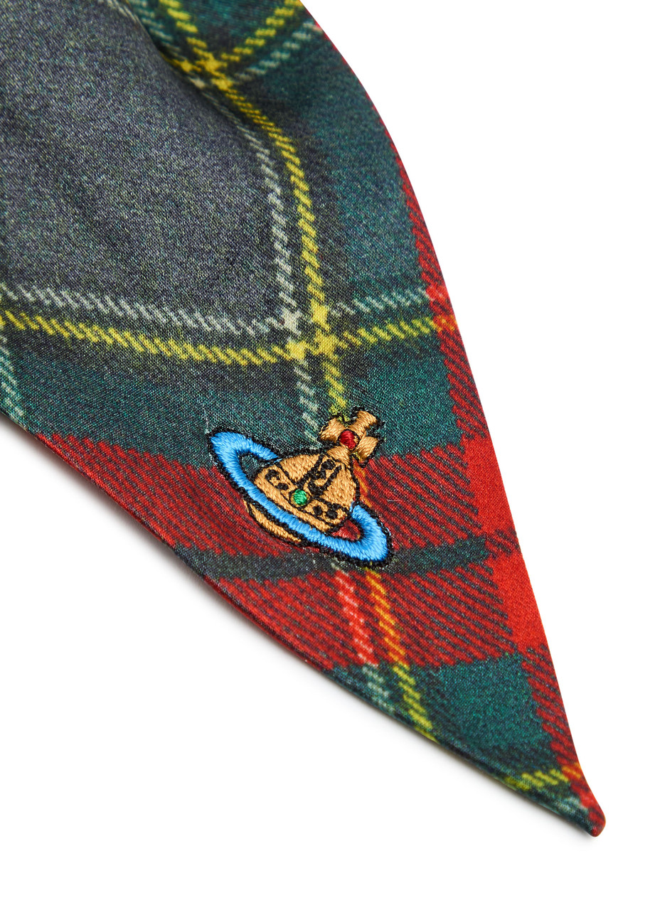 Vivienne Westwood Logo-embroidered Tartan Silk Scrunchie In Multi