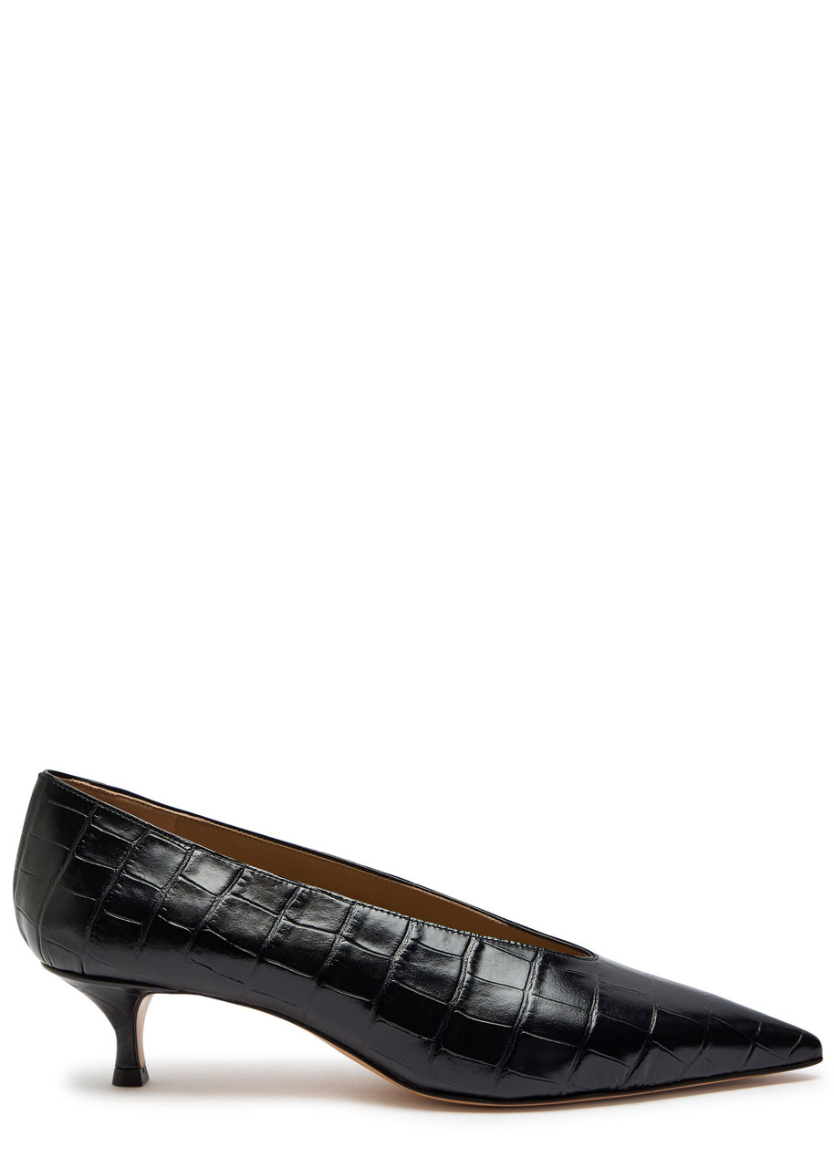 Le Monde Beryl Babouche 40 Crocodile-effect Leather Pumps In Black