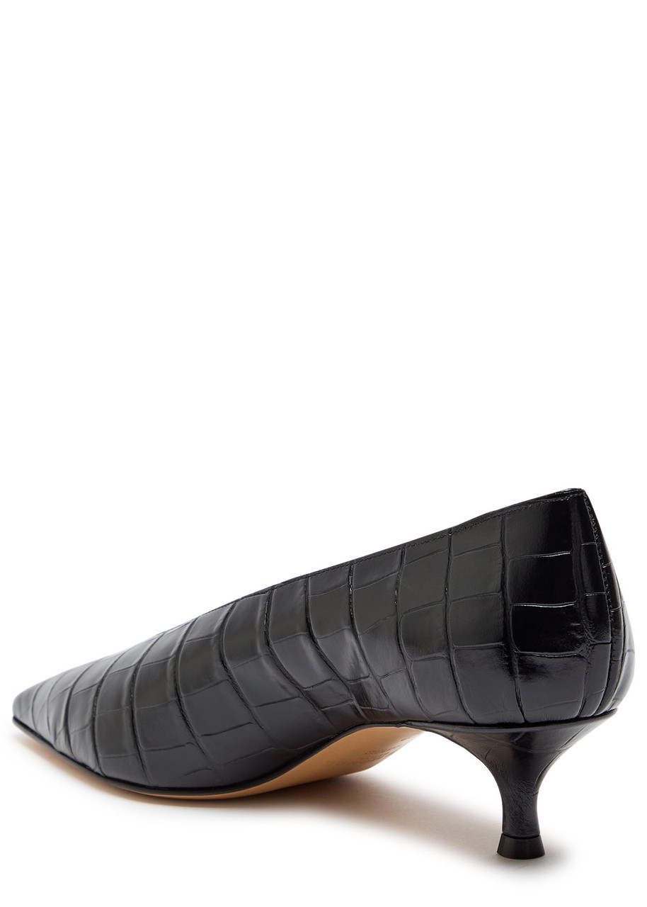 Le Monde Beryl Babouche 40 Crocodile-effect Leather Pumps In Black