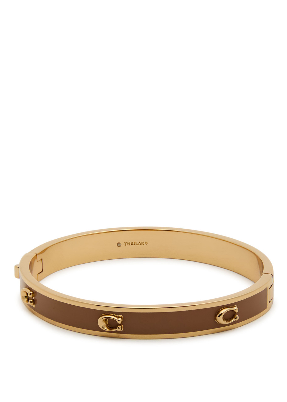 Coach Pegged Logo Enamelled Bracelet In Brown