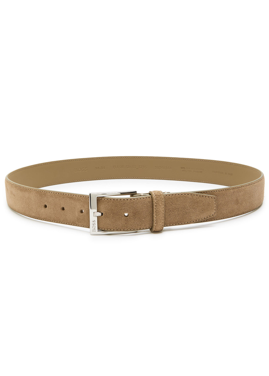 Hugo Boss Logo-engraved Suede Belt In Green