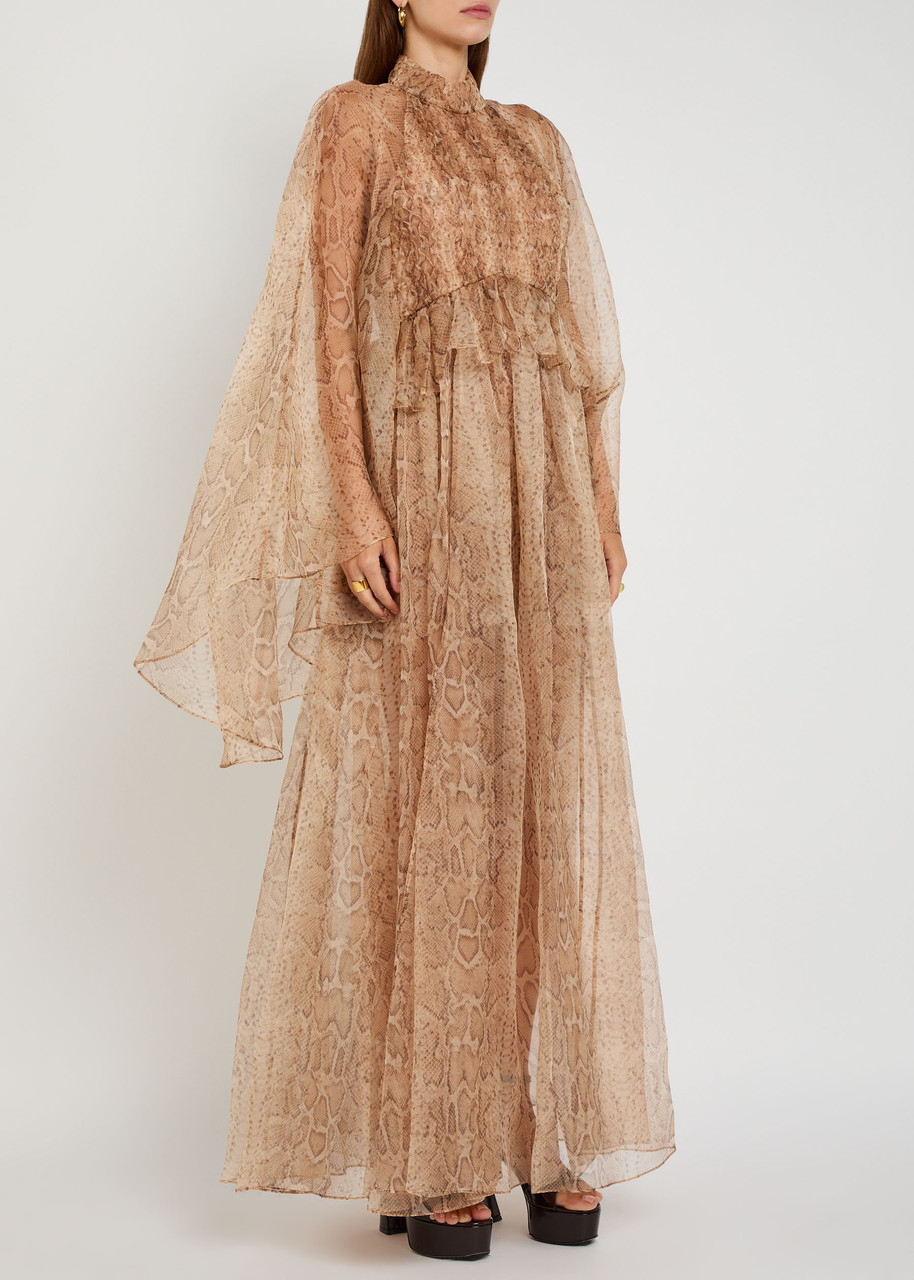 Zimmermann Memento Python-print Silk-organza Maxi Dress In Brown
