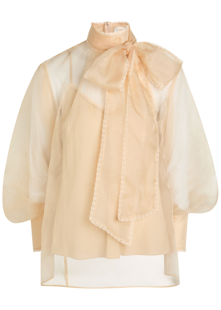 Zimmermann Memento Organza Bow-lace Blouse In Neutral
