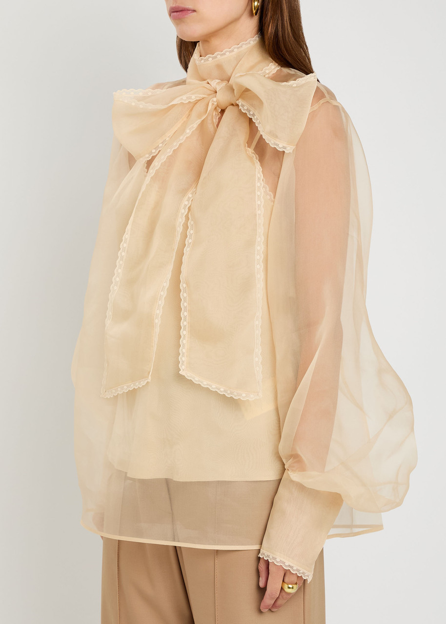 Zimmermann Memento Organza Bow-lace Blouse In Neutral