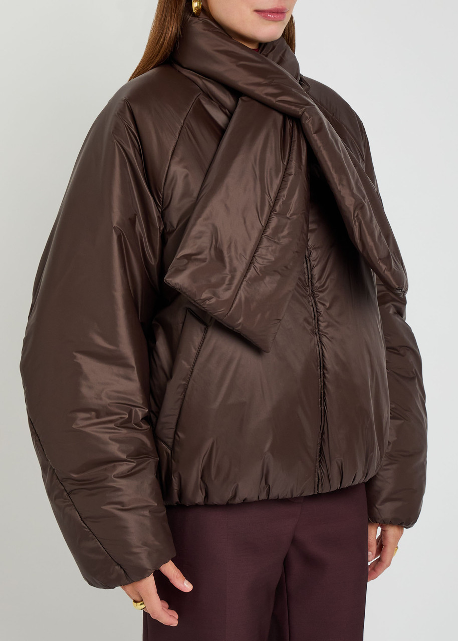 Armarium Lana Scarf-effect Padded Nylon Jacket In Brown
