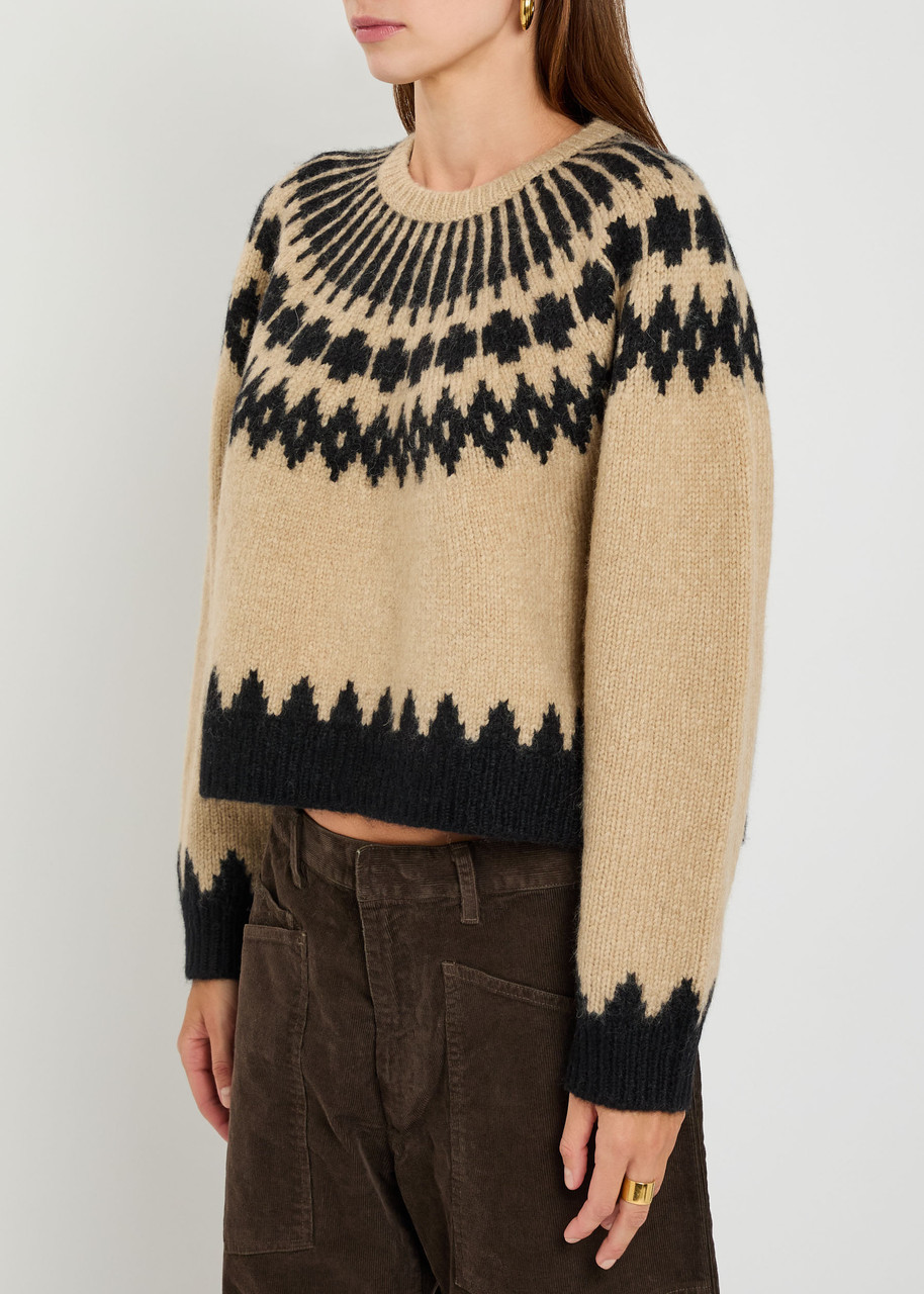 Nili Lotan Alena Alpaca Sweater Light Camel Fair Isle In Multi