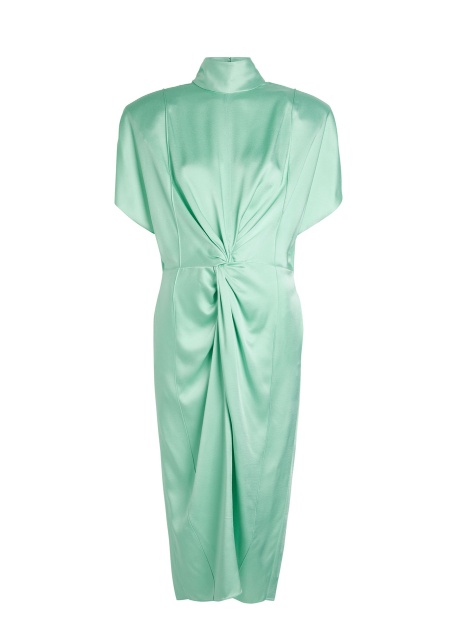 Stella Mccartney Twisted Satin Midi Dress In Green