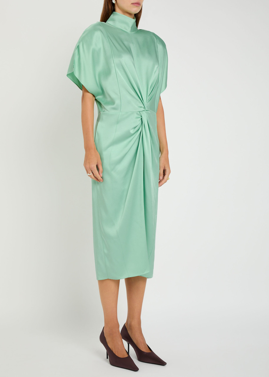 Stella Mccartney Twisted Satin Midi Dress In Green