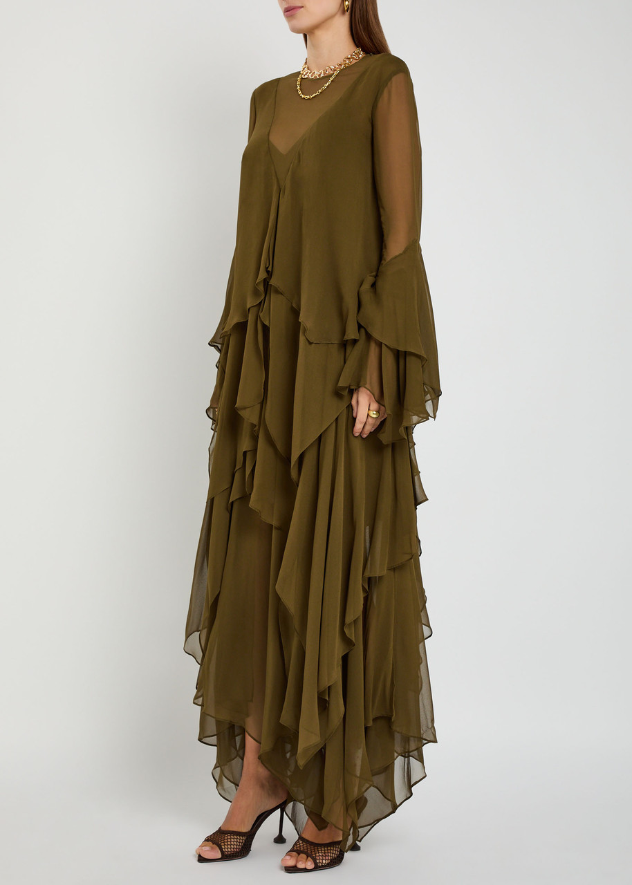 Zimmermann Memento Tiered Silk-chiffon Maxi Dress In Brown
