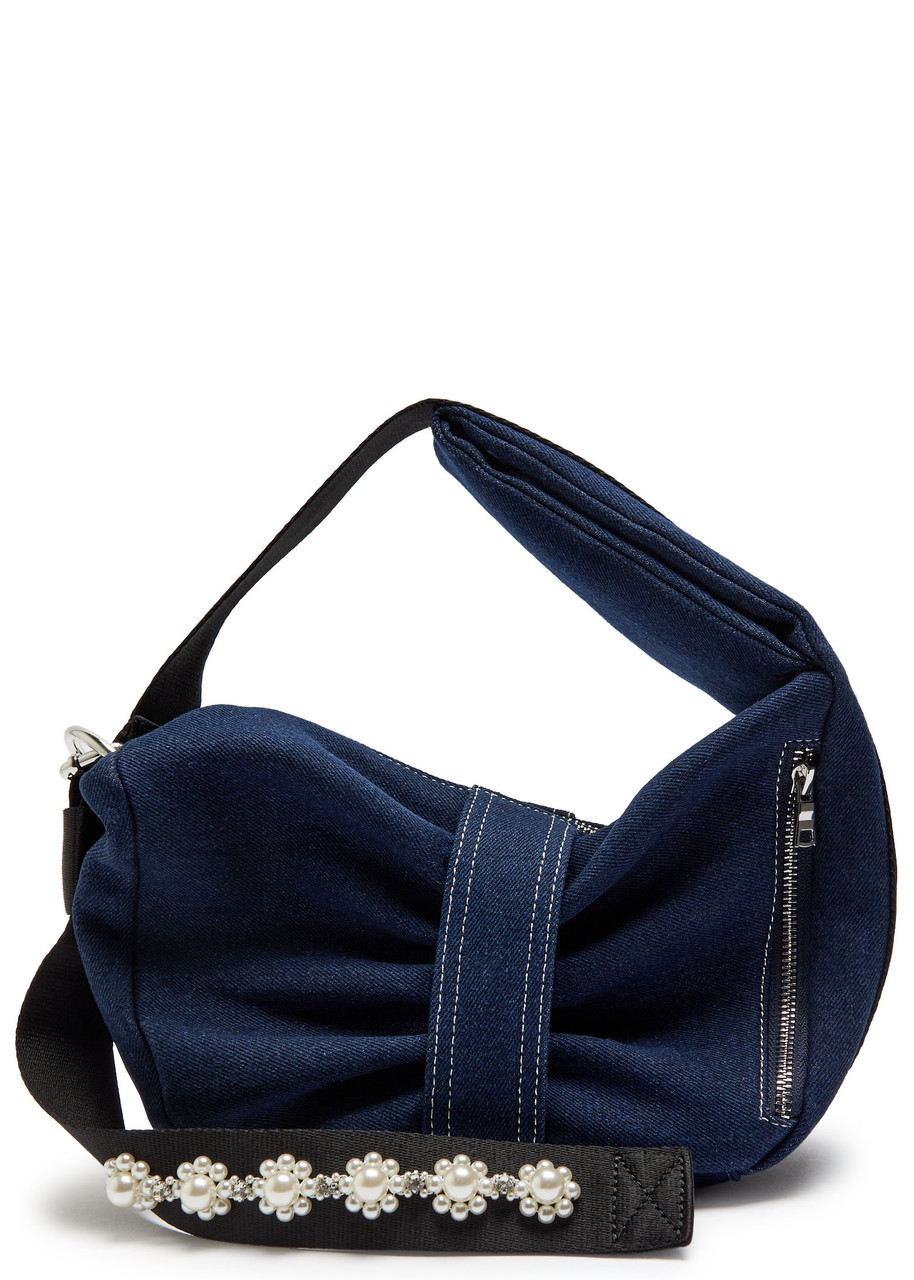 Simone Rocha Sling Bow Mini Embellished Denim Shoulder bag - Indigo - One Size