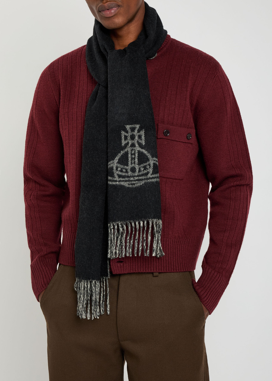 Vivienne Westwood Orb-intarsia Wool Scarf In Black