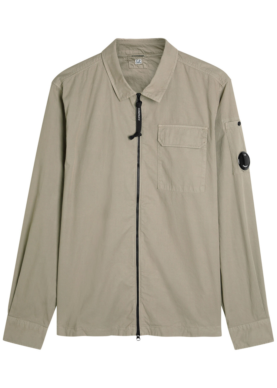 C.p. Company Lens Cotton Gabardine Overshirt In Neutral