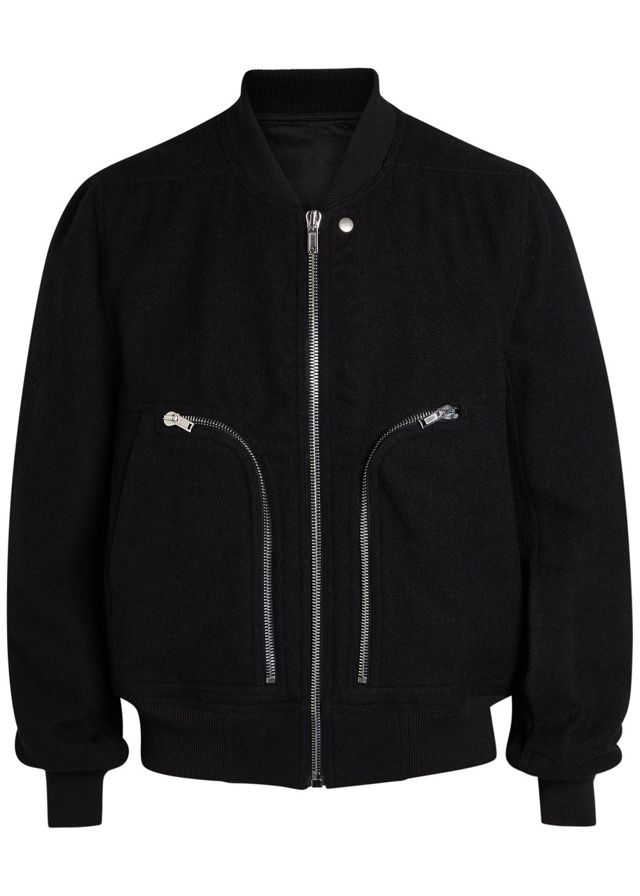 Rick Owens Leather Jacket With High Collar And Ribbed Accents In Black