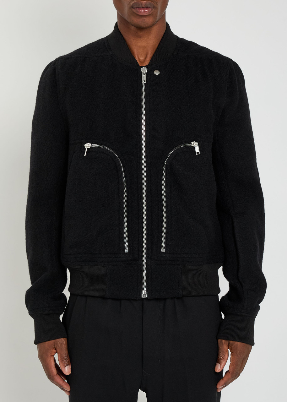 Rick Owens Leather Jacket With High Collar And Ribbed Accents In Black