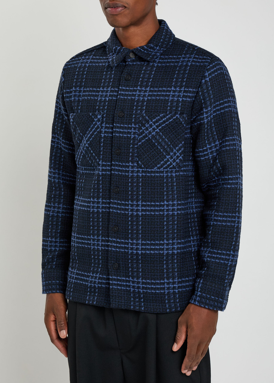 Wax London Whiting Checked Cotton-blend Overshirt In Blue
