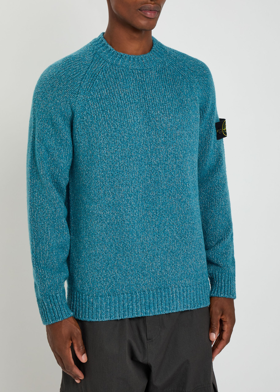 Stone Island Crewneck Sweater With Raglan Sleeves In Blue