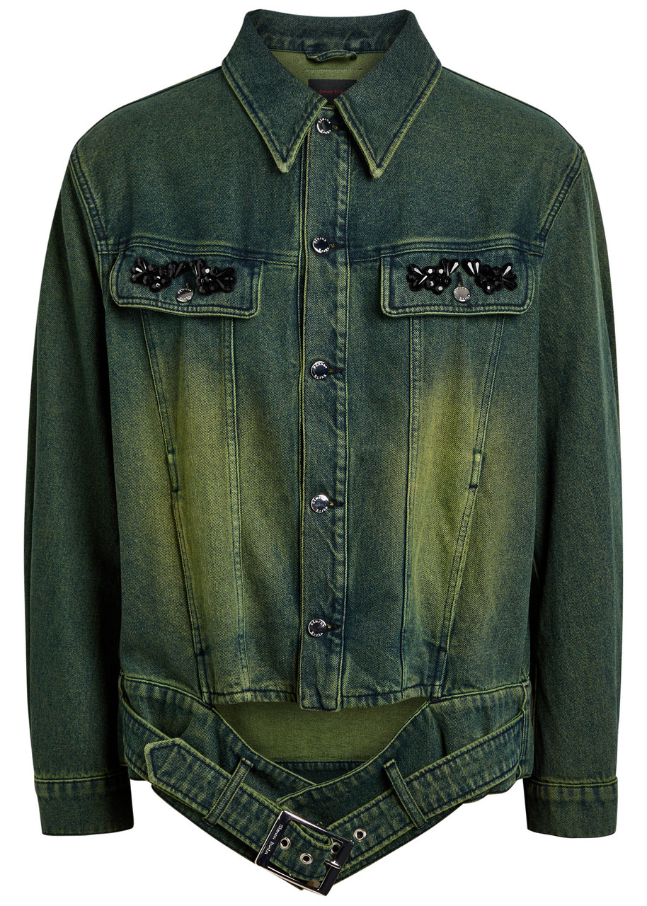Simone Rocha Crystal-embellished Denim Jacket In Green