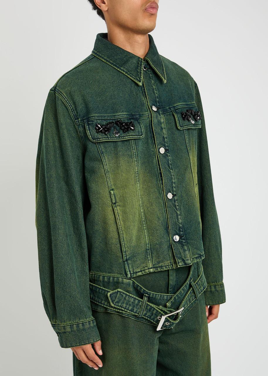 Simone Rocha Crystal-embellished Denim Jacket In Green