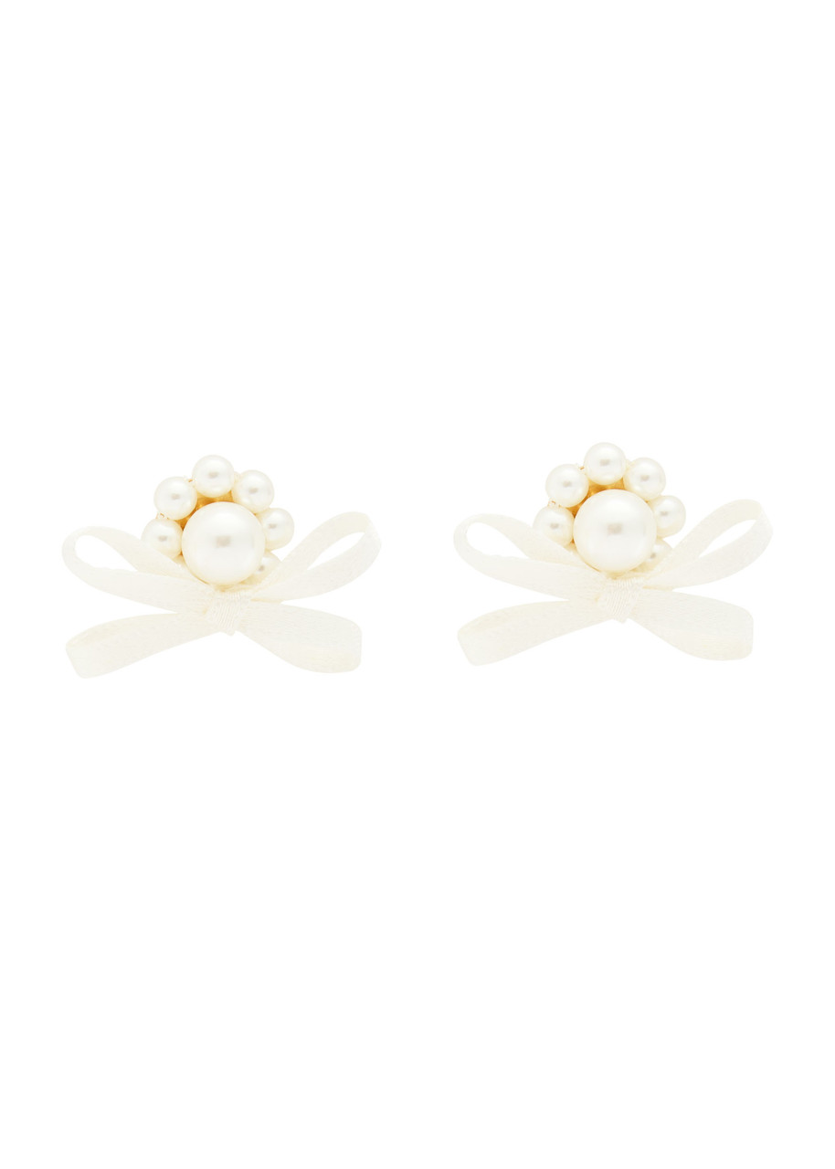 Simone Rocha Petite Bow Crystal-embellished Stud Earrings In Burgundy