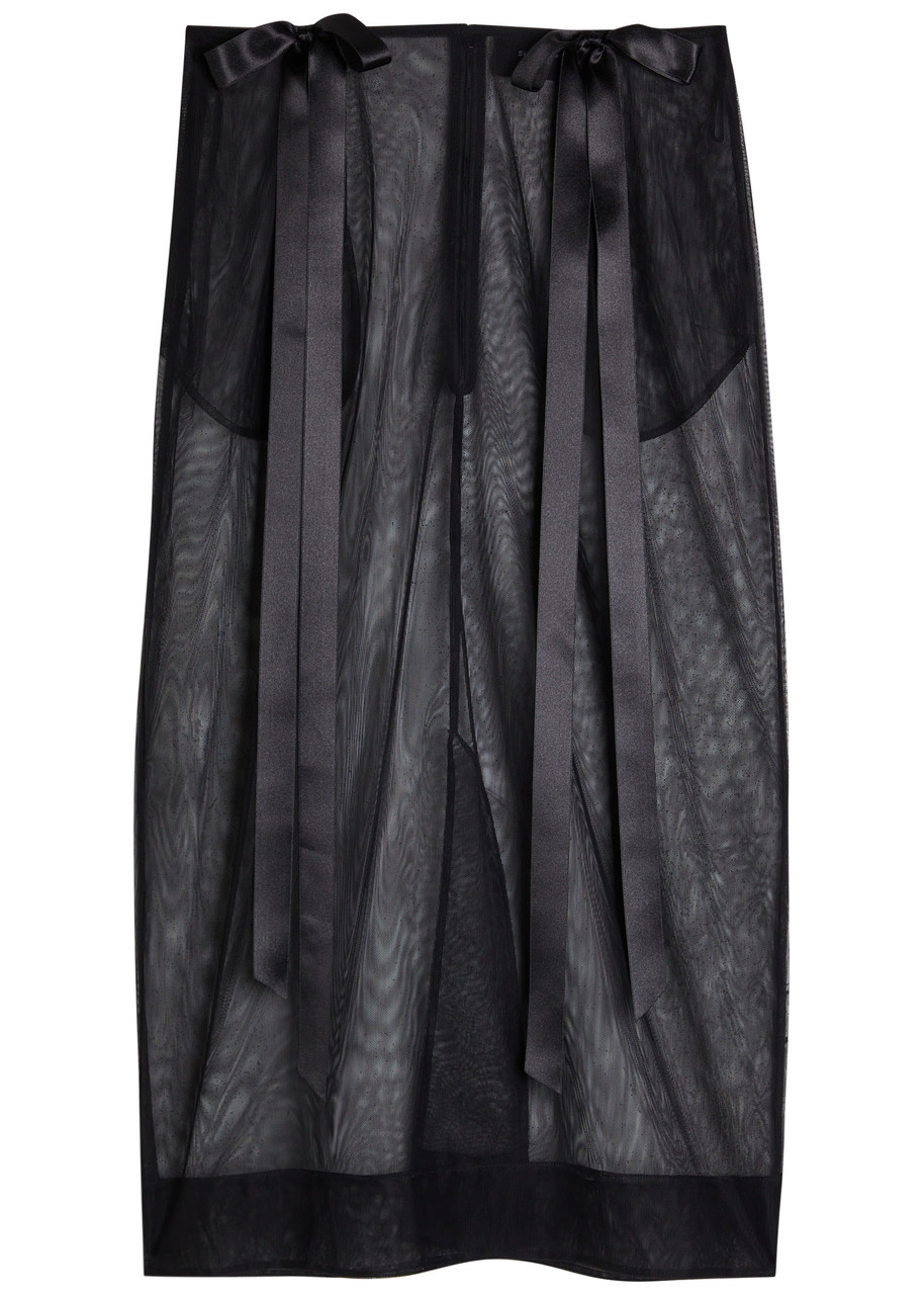 Simone Rocha Bow-embellished Sheer Tulle Midi Skirt In Black