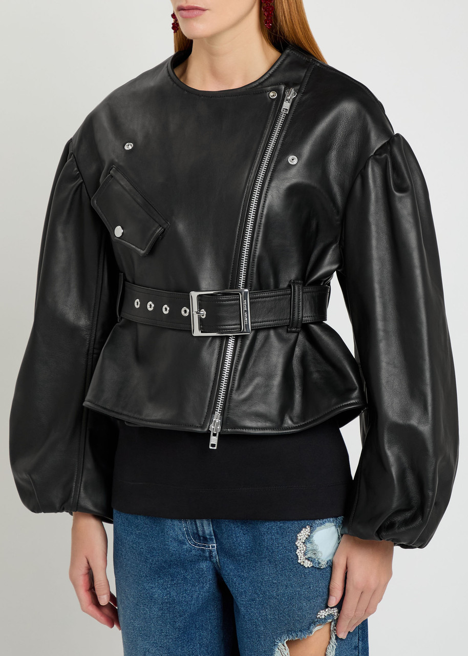 Simone Rocha Womens Black Sculpted Cropped Leather Jacket In Multi