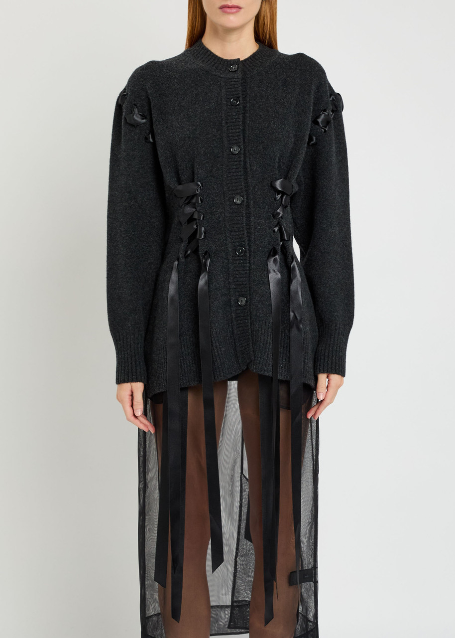 Simone Rocha Corset Wool-blend Cardigan In Gray
