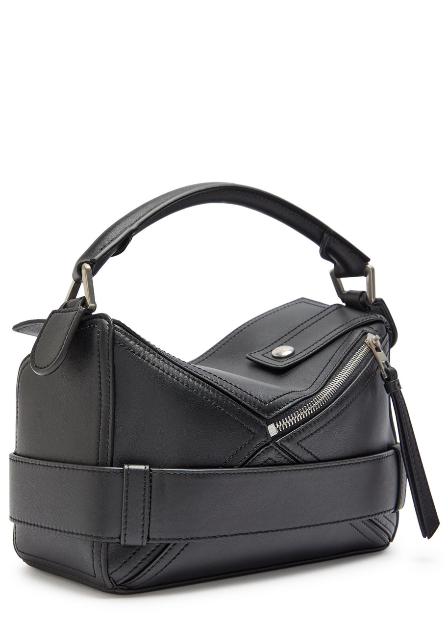 Loewe Puzzle Biker Small Leather Top Handle Bag In Black