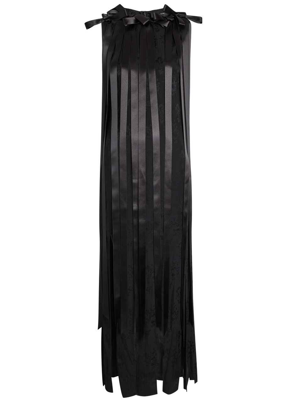 Simone Rocha Unbounded Ribbon Floral-jacquard Midi Dress In Black
