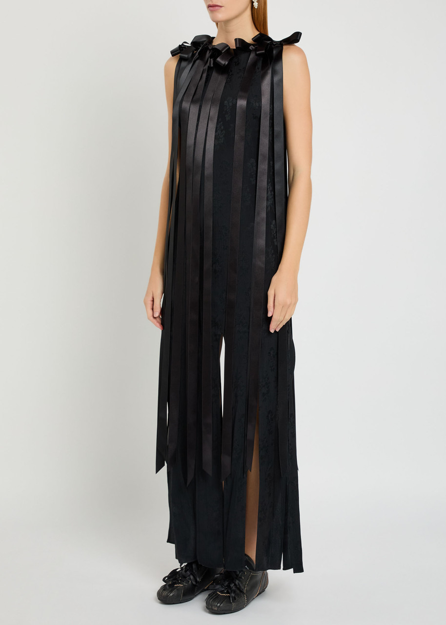 Simone Rocha Unbounded Ribbon Floral-jacquard Midi Dress In Black