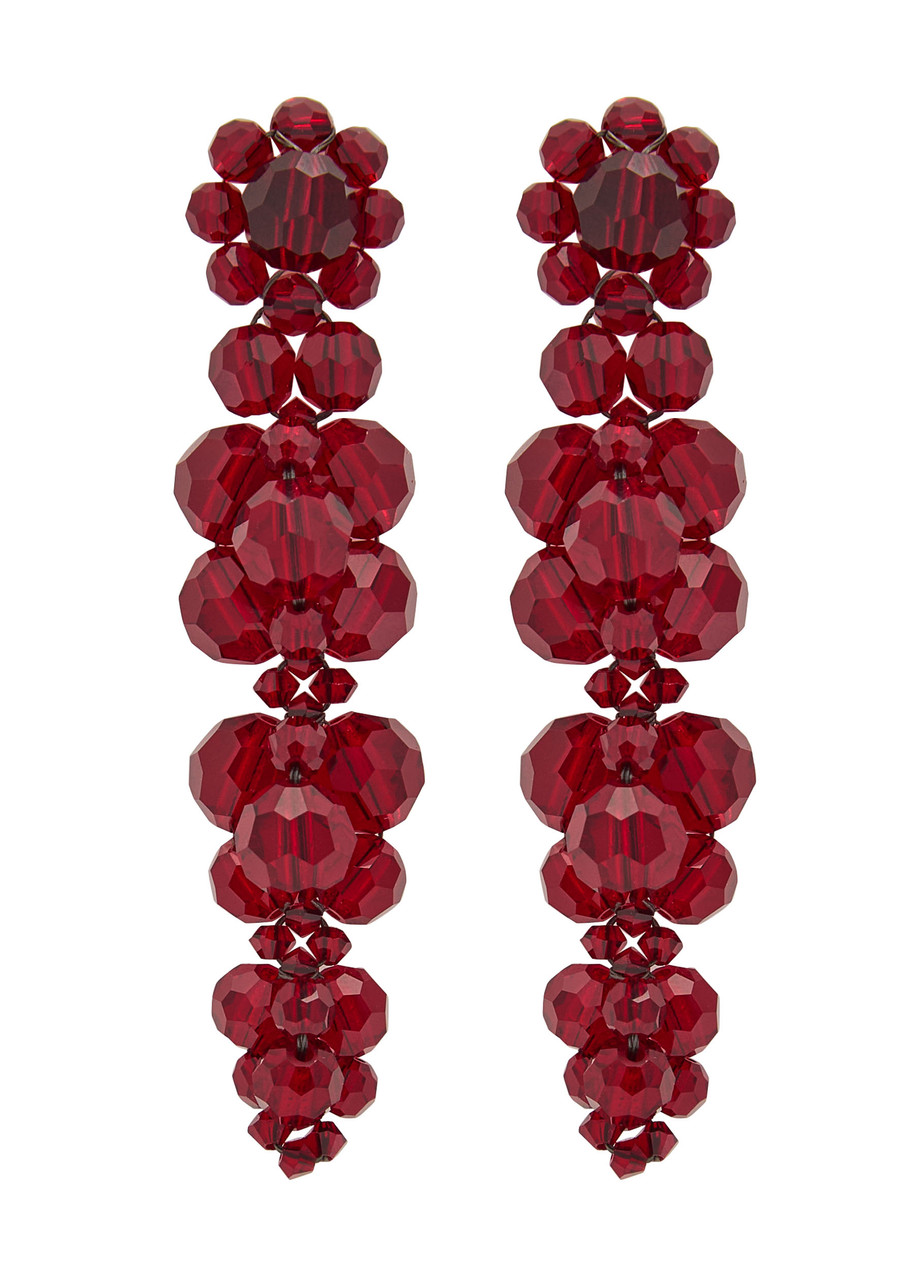 Simone Rocha Cluster Crystal-embellished Drop Earrings In Burgundy