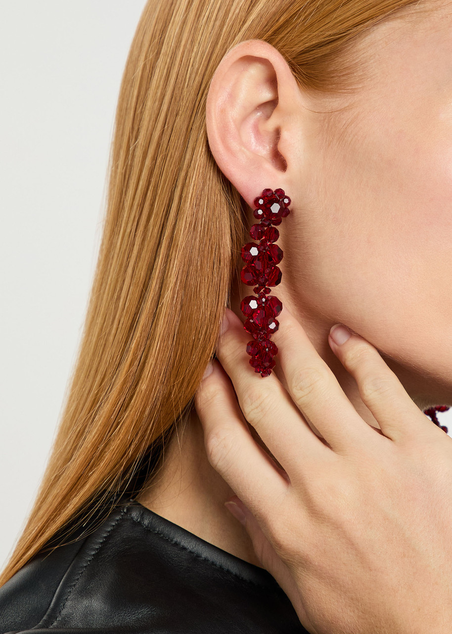Simone Rocha Cluster Crystal-embellished Drop Earrings In Burgundy