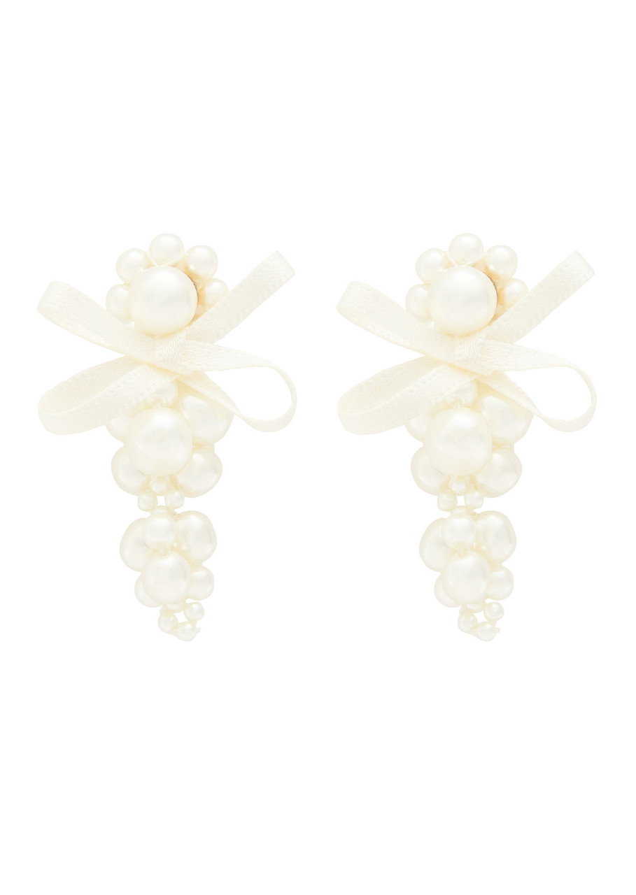 Simone Rocha Petite Bow Faux Pearl-embellished Earrings - One Size