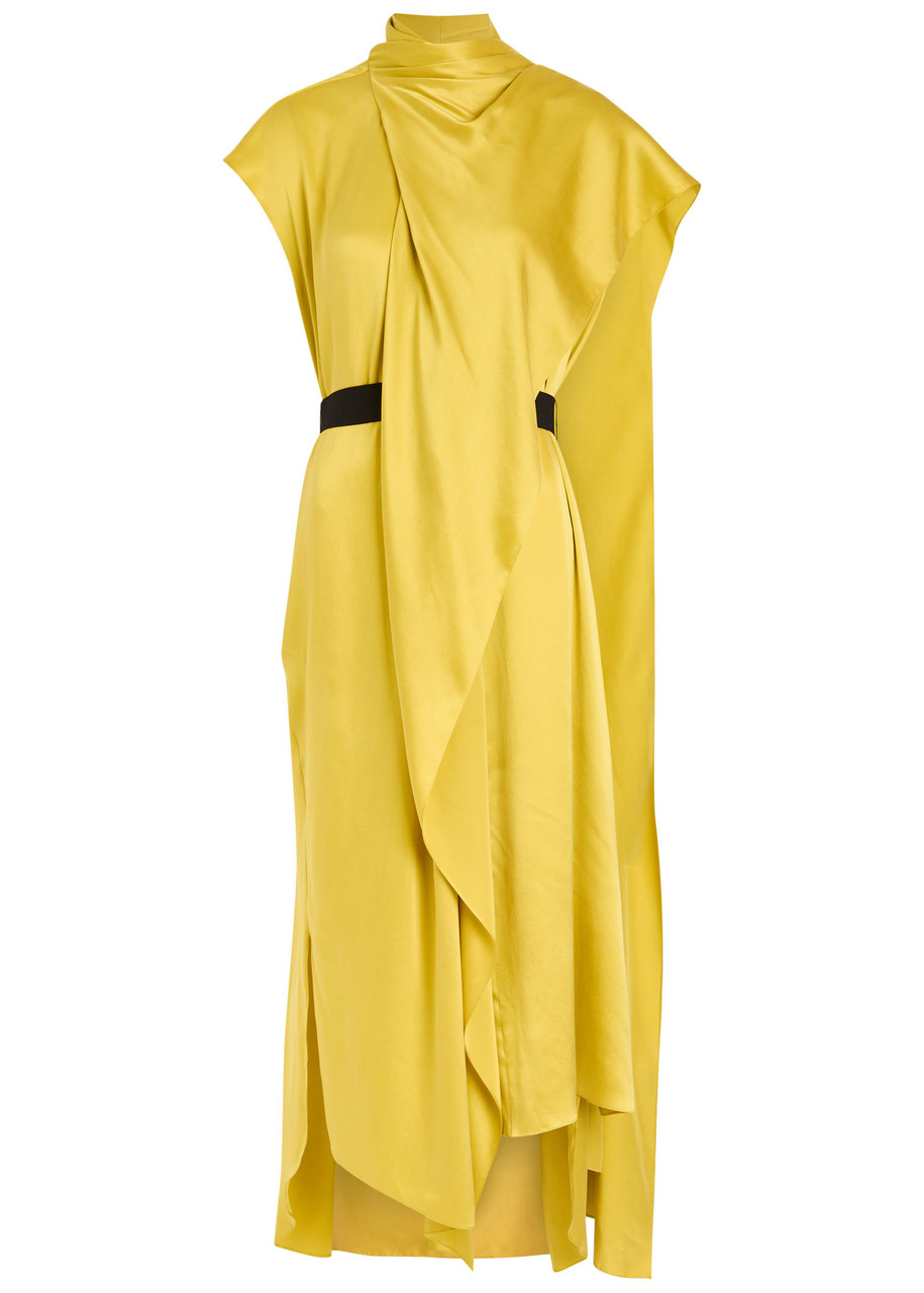 Roksanda Lysar Asymmetric Draped Silk Gown In Yellow