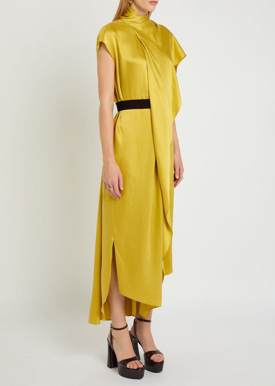 Roksanda Lysar Asymmetric Draped Silk Gown In Yellow