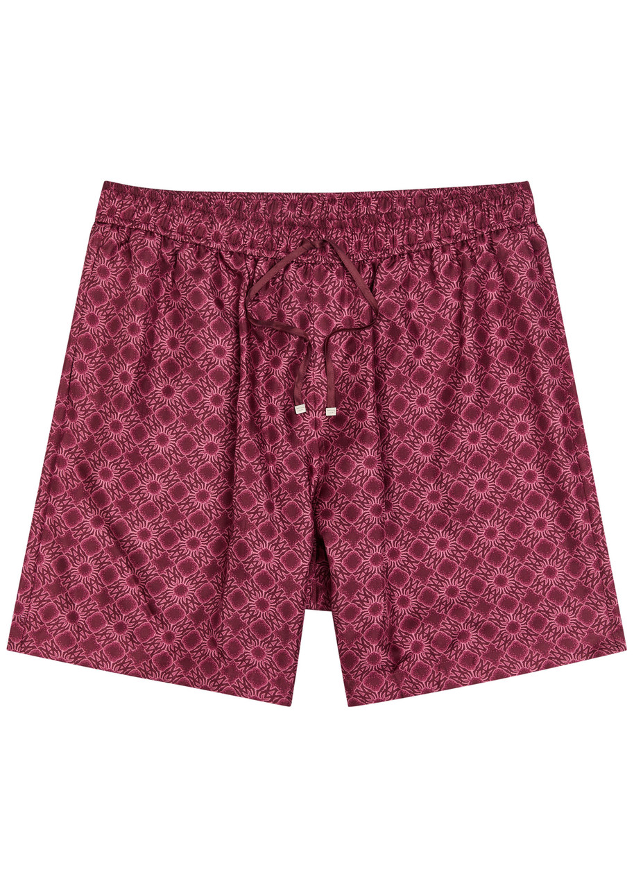 Amiri Mens Quad Graphic-print Silk Bowling Shorts Wine In Pink
