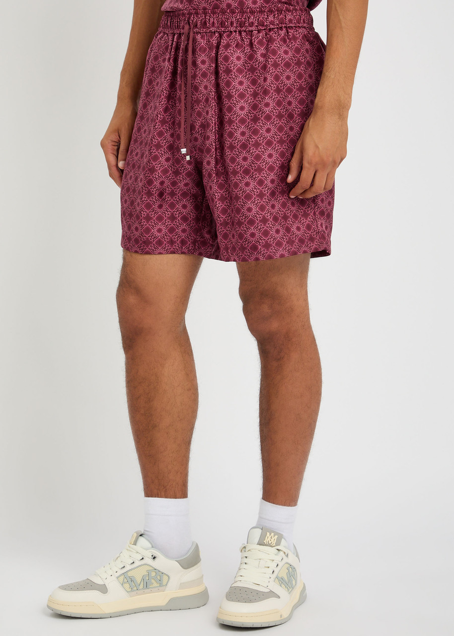 Amiri Mens Quad Graphic-print Silk Bowling Shorts Wine In Pink