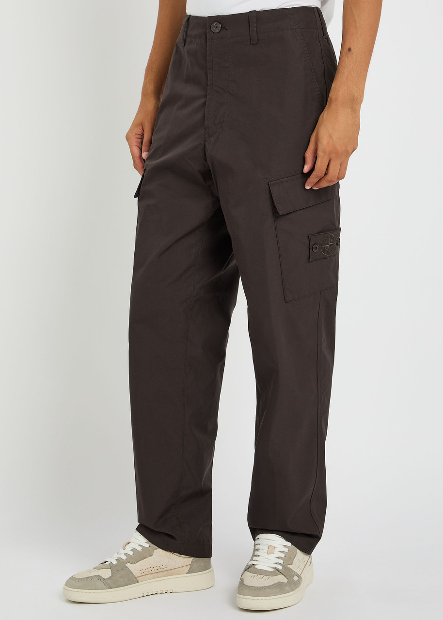 Stone Island Ghost Cotton-poplin Cargo Trousers In Black