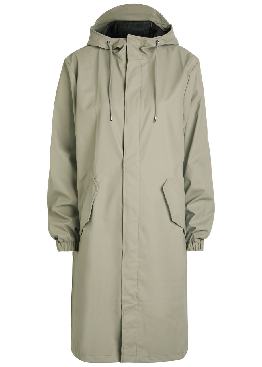 Rains W3 Fishtail Hooded Rubberised Parka In Green