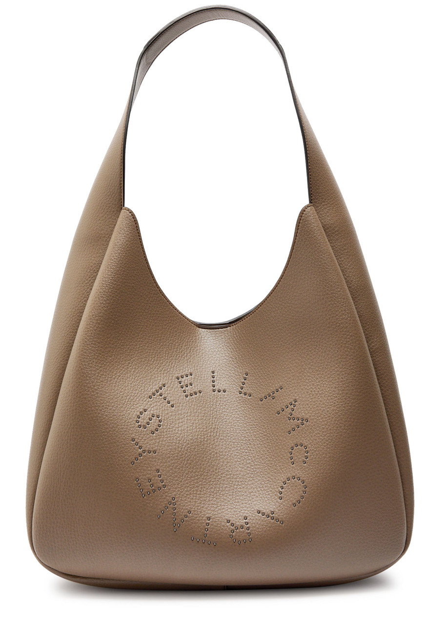 Stella Mccartney Logo Large Faux Leather Shoulder Bag In Gray