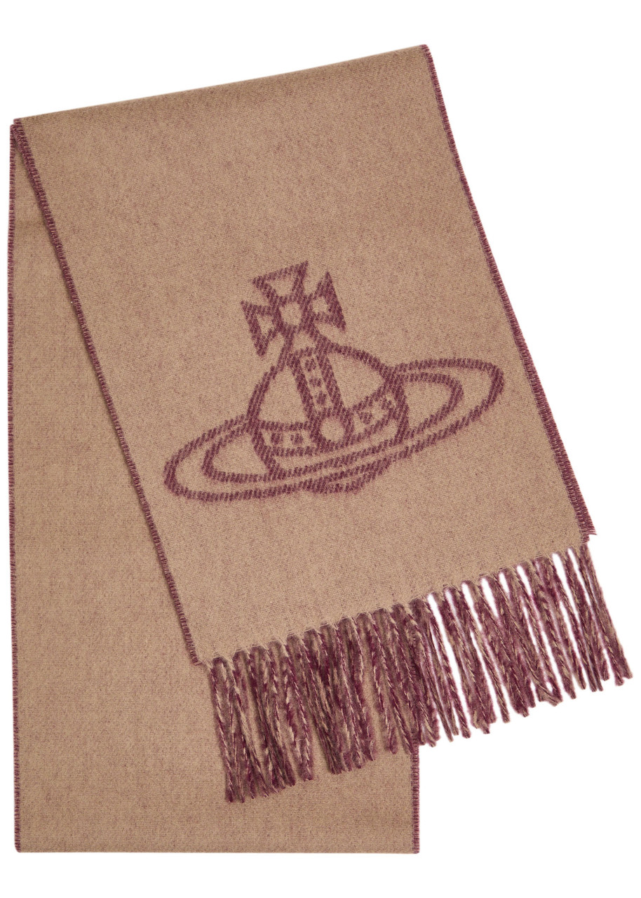 Vivienne Westwood Reversible Scarf Fringed Edges In Brown