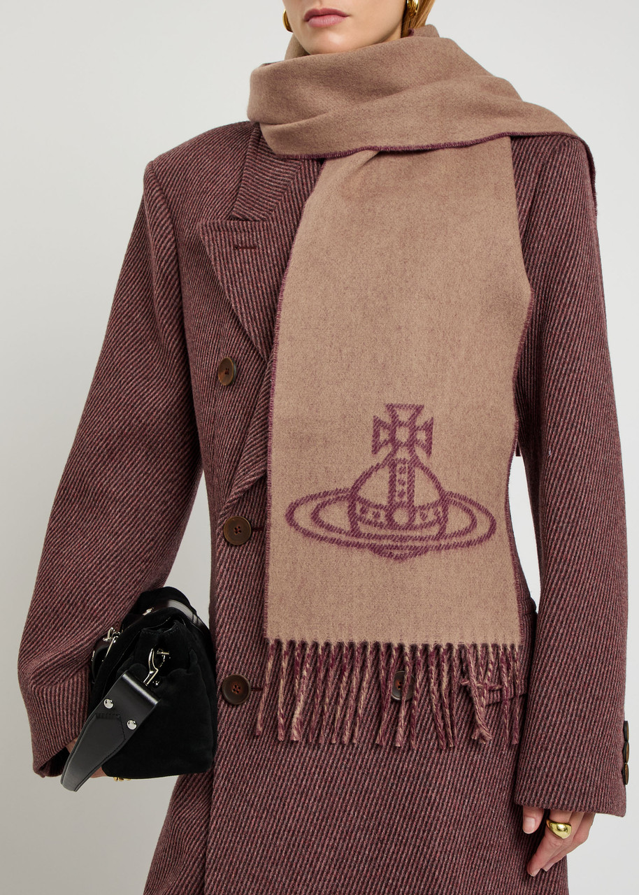 Vivienne Westwood Reversible Scarf Fringed Edges In Brown